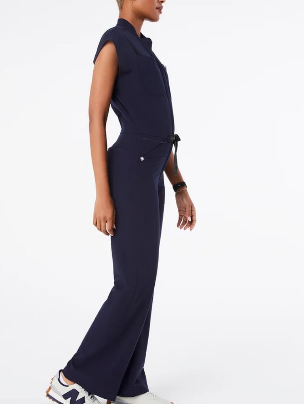 Figs Navy Women's Scrub Wide-Leg Jumpsuit with Drawstring Waist - Picture 3 of 16